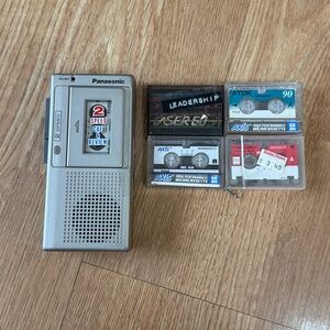Vintage Panasonic Hand-Held  Microcassette 2 Speed Recorder with 4 Cassettes